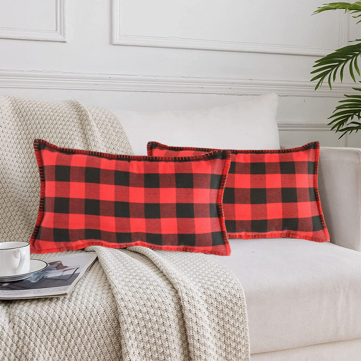 Red sales rectangle cushion