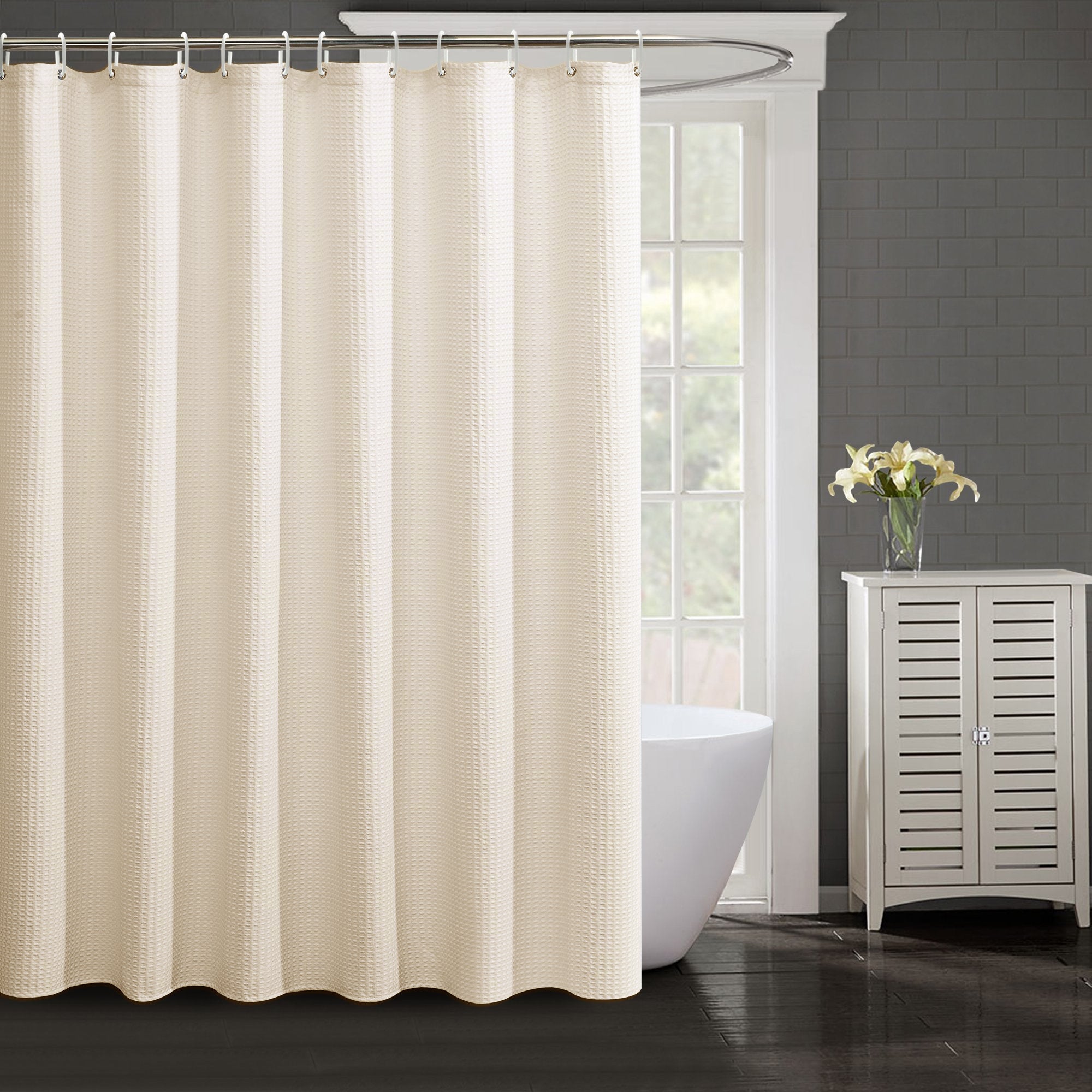 Cream fabric shower best sale curtain